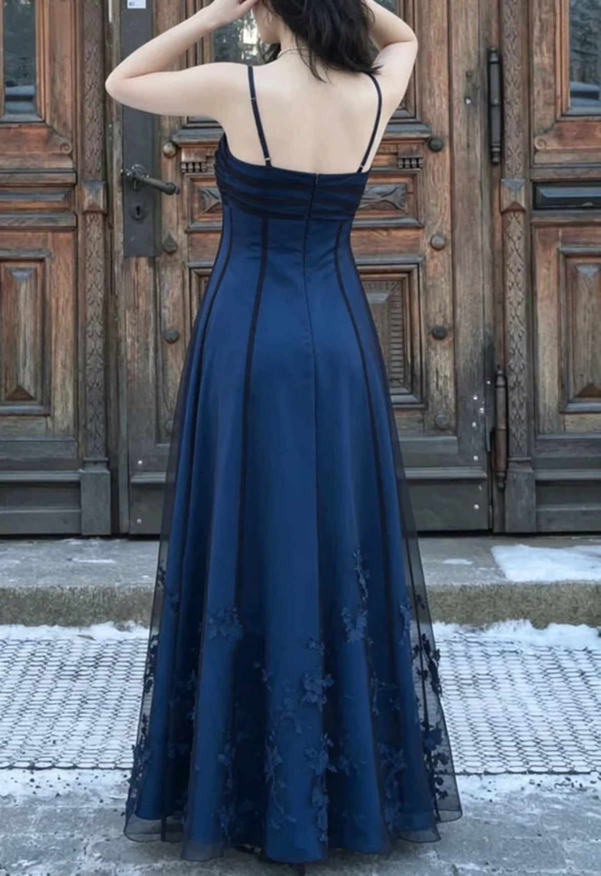 Vintage Style Black and Blue Straps Long Prom Dress, A-line Long Formal Dress 