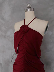 Charming Wine Red Halter Off Shoulder Party Dress, Wine Red Floor Length Long Prom Dress