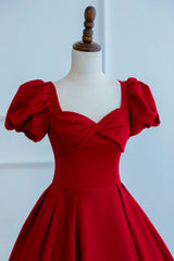 Red Sweetheart Off Shoulder Short Sleeves Floor Length Party Dress, A-line Red Prom Dress
