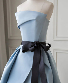 Blue Satin Long Party Dress Evening Dress, Blue Satin Prom Dress
