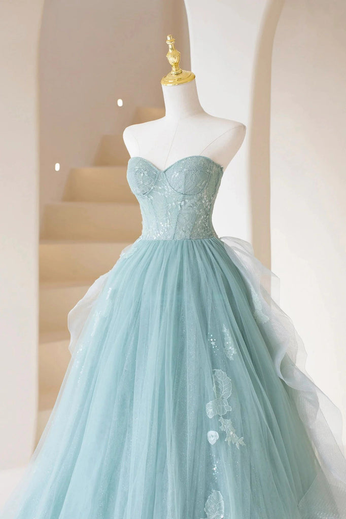A Line Tulle Strapless Prom Dress With Appliques LBQ1267