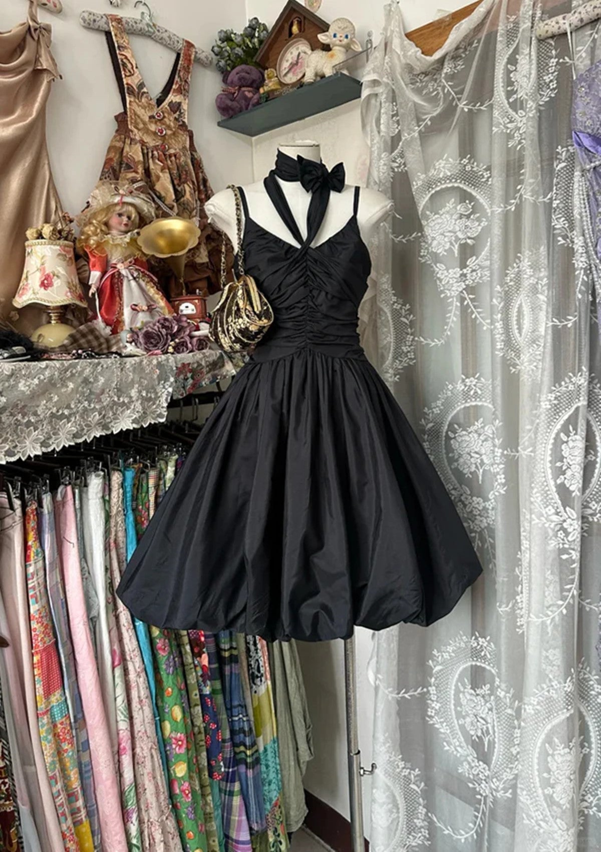Black Short Taffeta Knee Length Homecoming Dress, Black Taffeta Short Prom Dress