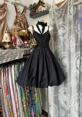 Black Short Taffeta Knee Length Homecoming Dress, Black Taffeta Short Prom Dress