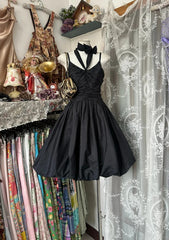 Black Short Taffeta Knee Length Homecoming Dress, Black Taffeta Short Prom Dress