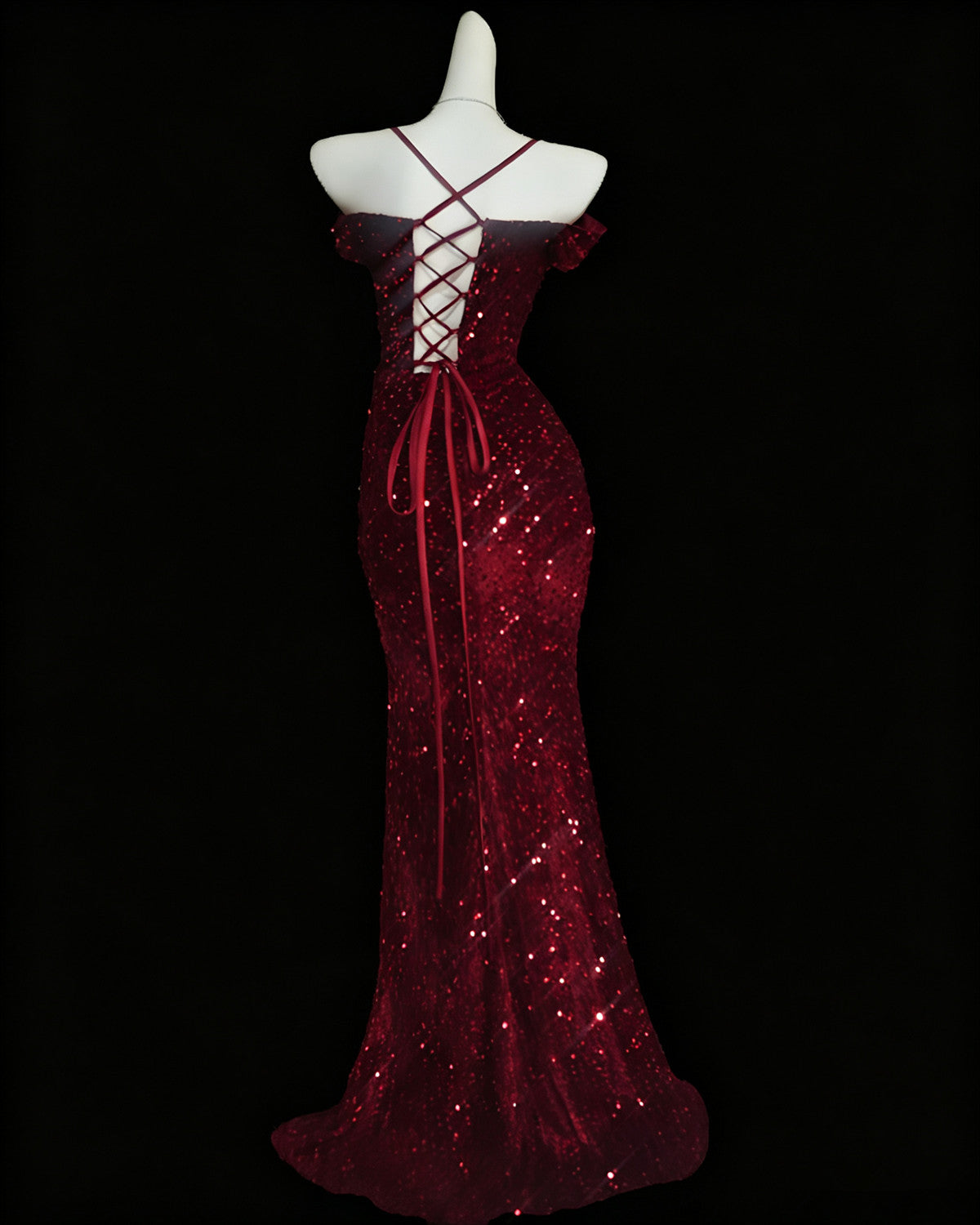 Wine Red Sweetheart Sequins Off Shoulder Prom Dress, Wine Red Long Party Dress with Slit