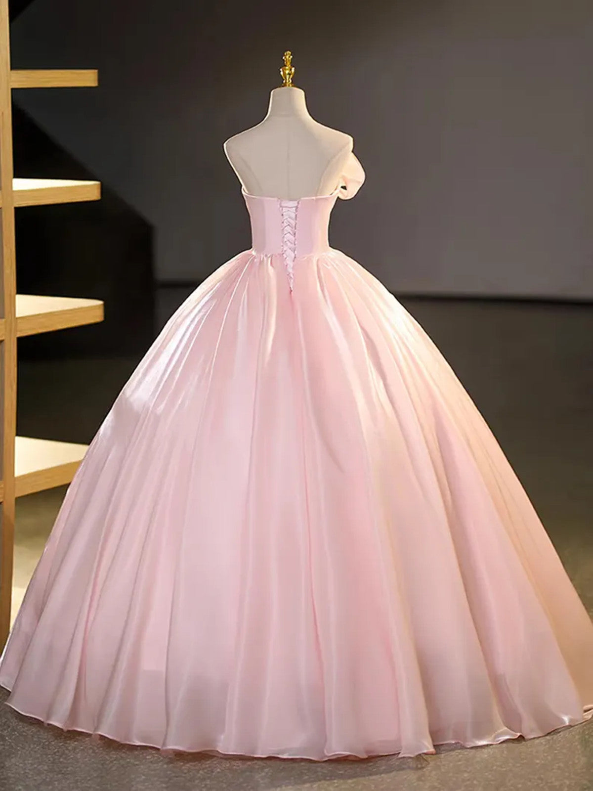 Pink Strapless Long Elegant Party Dress, Pink Satin Sweet 16 Dress Formal Dress