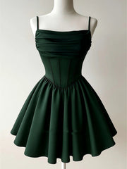 Green Straps Knee Length Homecoming Dress, Short Square Party Dress Formal Dress