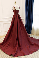 Wine Red Taffeta Straps Party Dress Prom Dress, Wine Red A-line Evening Dress