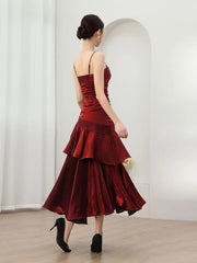 Mermaid Straps Wine Red Long Evening Dress Formal Dress, Wine Red Satin Prom Dress