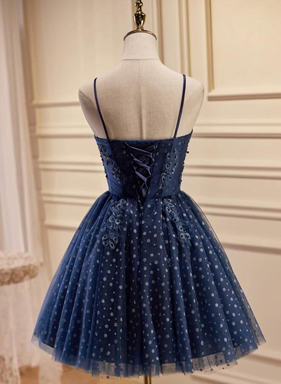 Navy Blue Short Sweetheart Straps Homecoming Dress, Navy Blue Prom Dre Cutedressy Navy Blue Short Sweetheart Straps Homecoming Dress, Navy Blue Prom Dre Cutedressy