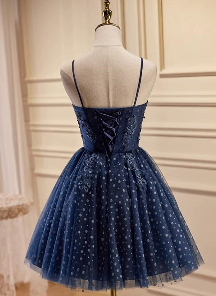 Navy Blue Short Sweetheart Straps Homecoming Dress, Navy Blue Prom Dre