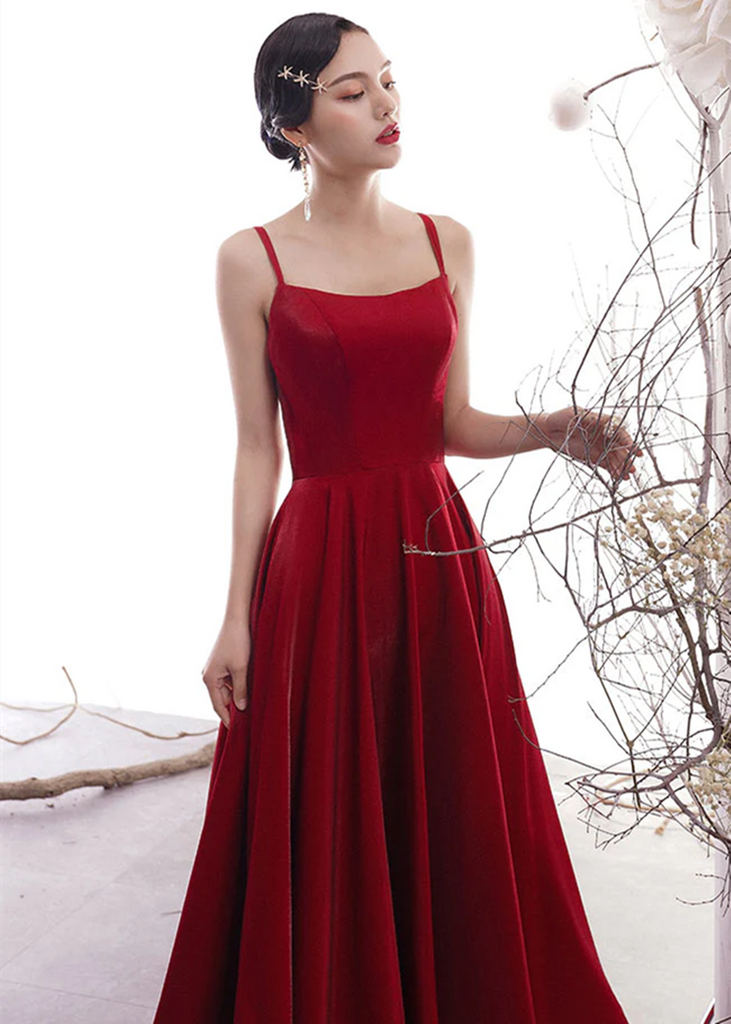 Wine Red Satin Long Party Dress Formal Dress, Wine Red Prom Dress