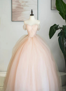 Pink Tulle Ball Gown Sweetheart Long Formal Dress, Pink Tulle Party Dress