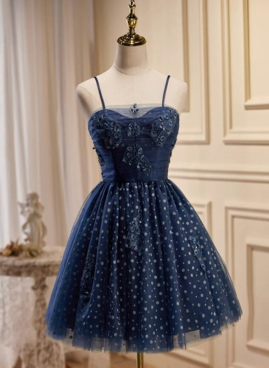 Navy Blue Short Sweetheart Straps Homecoming Dress, Navy Blue Prom Dress