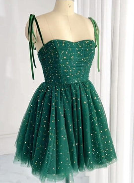 Dark Green Sweetheart Tulle Short Party Dress, Green Homecoming Dress Formal Dress
