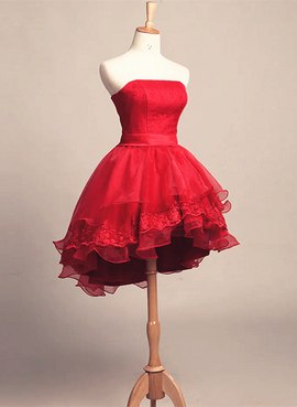 Cute Dark Red Tulle and Lace High Low Homecoming Dress, Short Party Dress