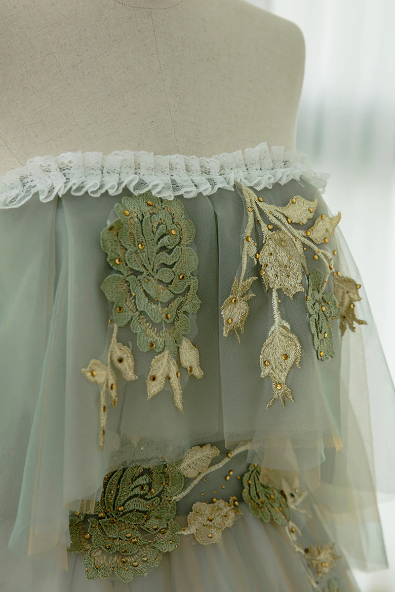 Light Green Scoop Off Shoulder A-line Tulle Prom Dress, Light Green Ev Cutedressy Light Green Scoop Off Shoulder A-line Tulle Prom Dress, Light Green Ev Cutedressy