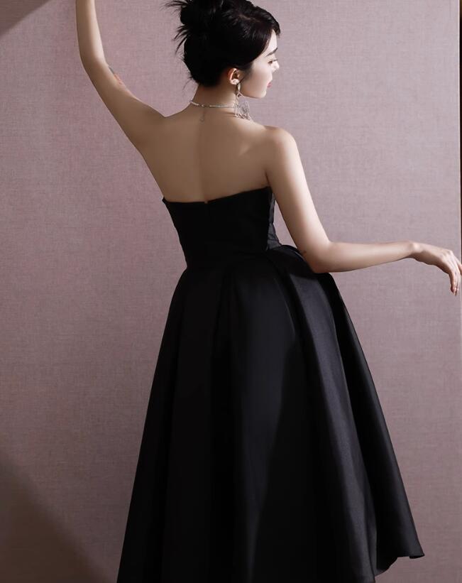 Black Satin High Low Sweetheart Homecoming Dress, Black Short Party Dr Cutedressy Black Satin High Low Sweetheart Homecoming Dress, Black Short Party Dr Cutedressy
