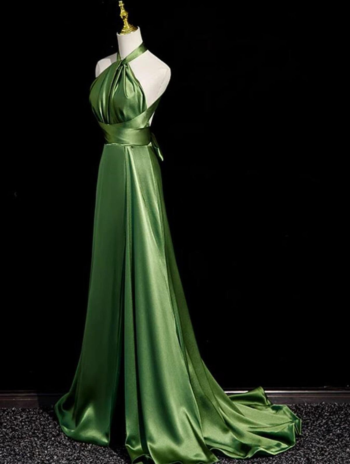 Green Soft Satin Halter Long Evening Dress Party Dress, Green A-line P Cutedressy Green Soft Satin Halter Long Evening Dress Party Dress, Green A-line P Cutedressy