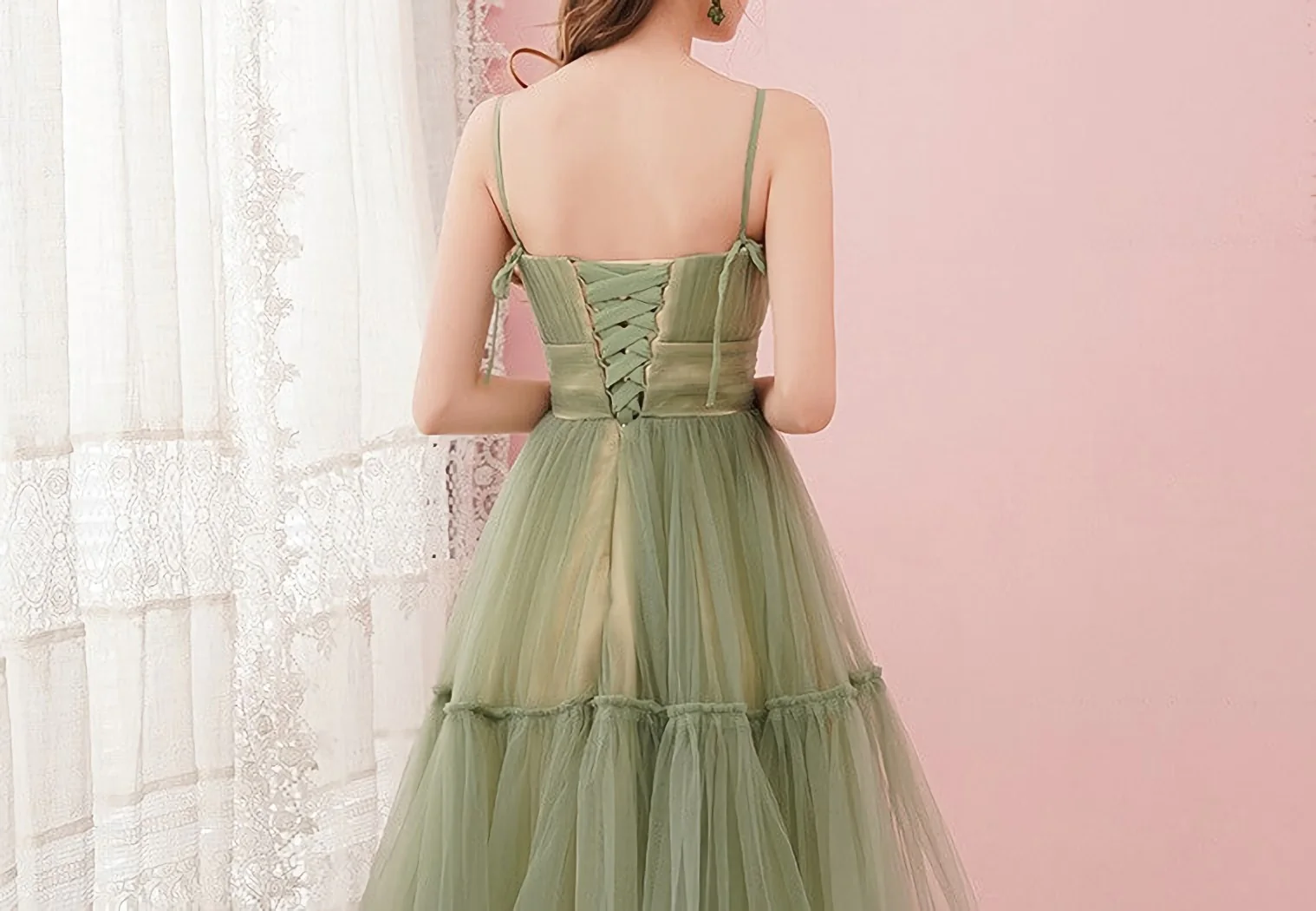 Light Green Tulle Straps Tea Length Party Dress, Light Green Tulle Hom Cutedressy Light Green Tulle Straps Tea Length Party Dress, Light Green Tulle Hom Cutedressy