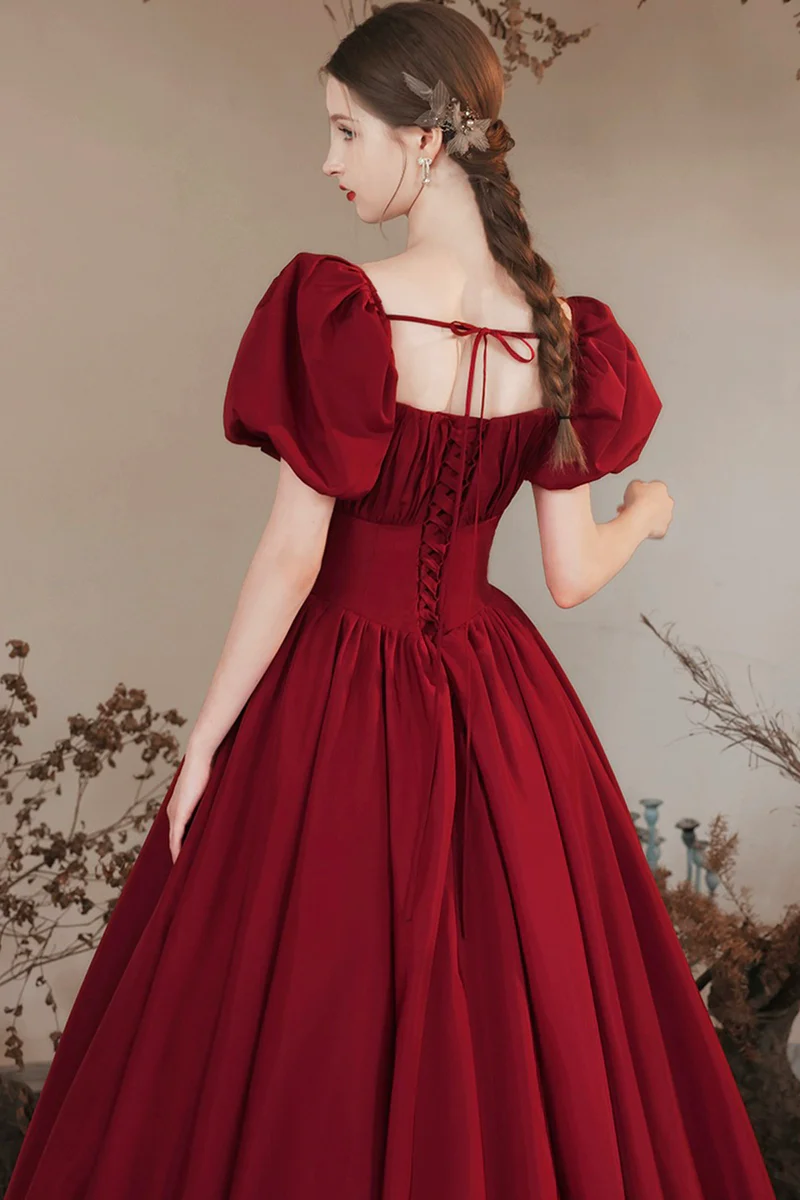 Wine Red A-line Long Party Dress Formal Dress, Short Sleeves Wine Red – Cutedressy Wine Red A-line Long Party Dress Formal Dress, Short Sleeves Wine Red – Cutedressy