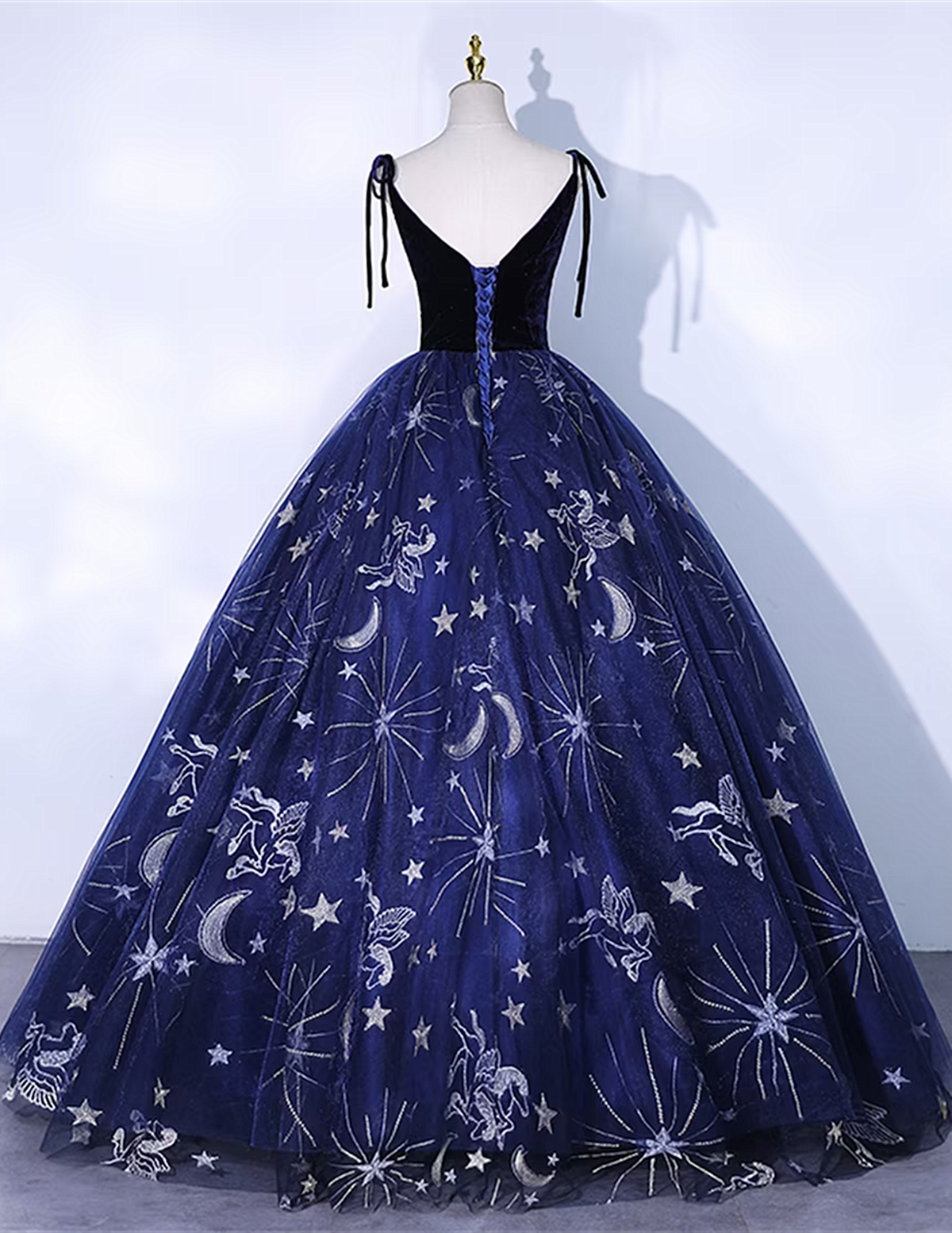 navy blue sweet 16 dresses Cute Navy Blue Ball Gown V-neckline Party Dress, Navy Blue Sweet 16 Dr – Cutedressy