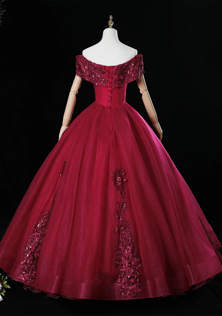 Wine Red Off Shoulder Beaded Sweetheart Long Party Dress main image 0