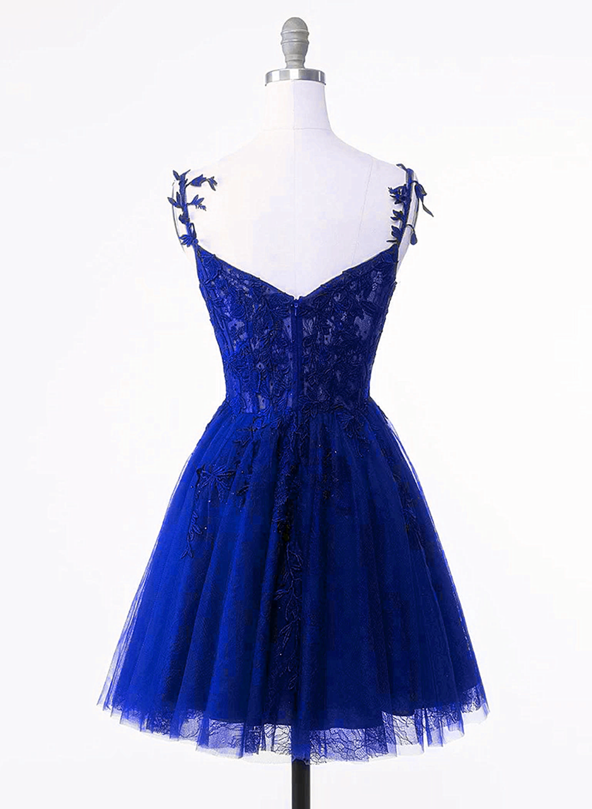 Royal Blue Tulle with Lace Straps Homecoming Dress, Royal Blue Short Prom Dress
