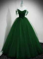 Green Tulle Beaded Sweetheart Long Party Dress, Green A-line Prom Dress Evening Dress