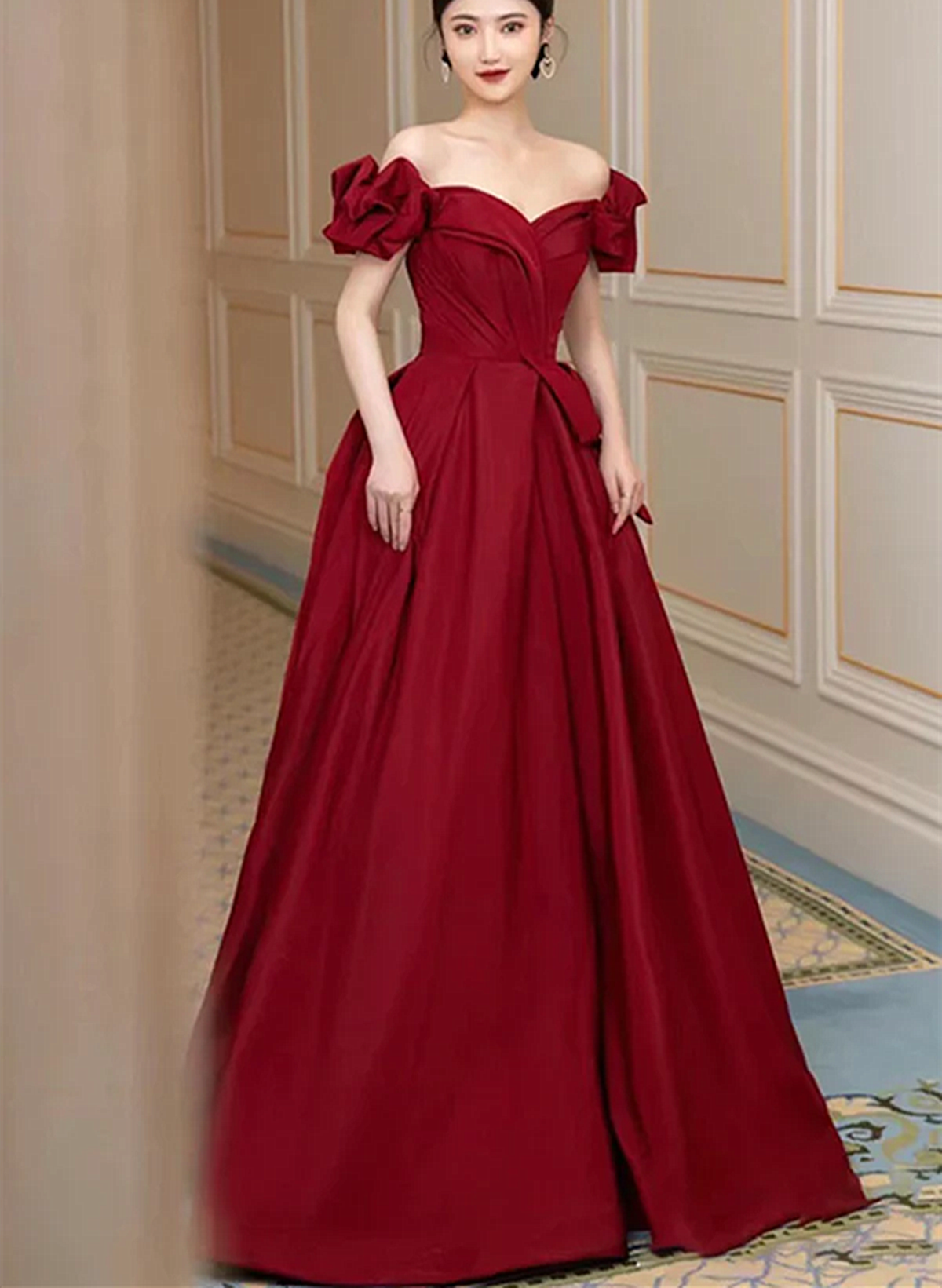 Wine Red Sweetheart A-line Long Party Dress, Wine Red Simple Prom Dress Evening Dress