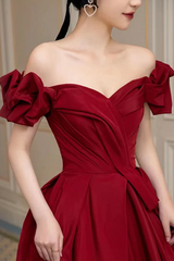 Wine Red Sweetheart A-line Long Party Dress, Wine Red Simple Prom Dress Evening Dress