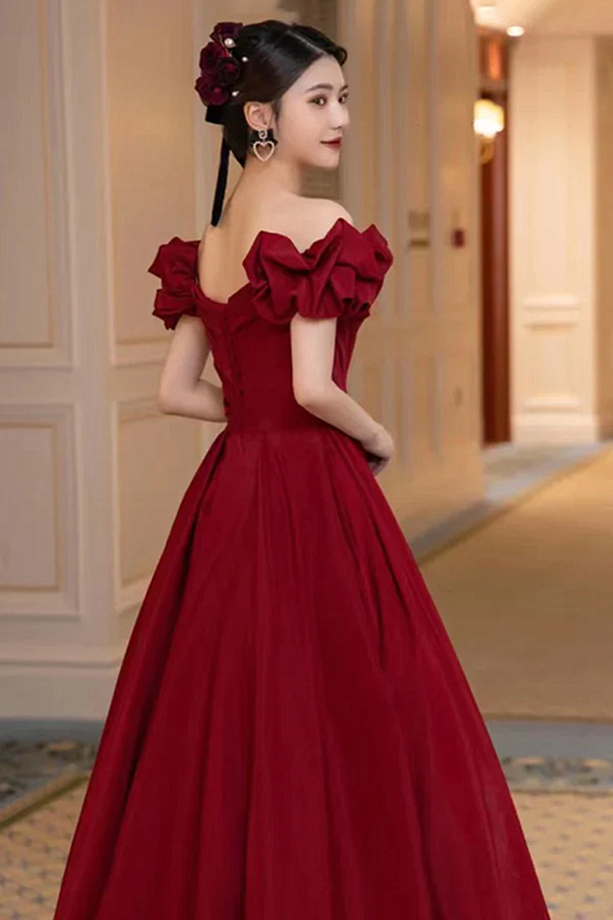 Wine Red Sweetheart A-line Long Party Dress, Wine Red Simple Prom Dress Evening Dress