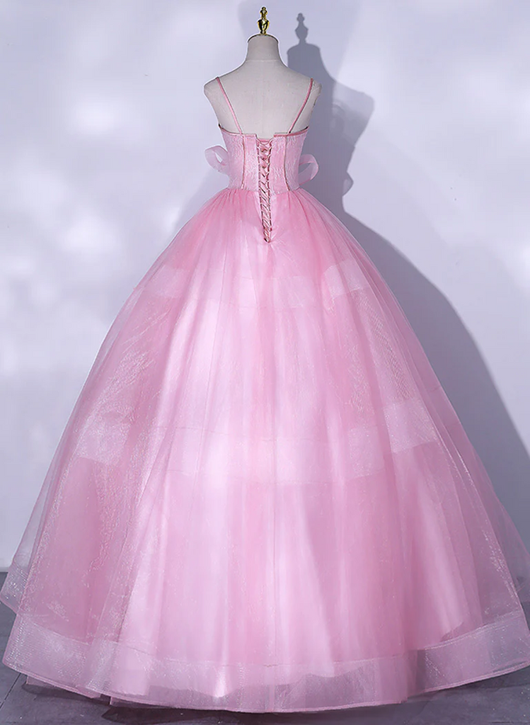 Beautiful Pink Tulle Long Formal Gown Sweet 16 Dress, Pink Lovely Party Dresses main image 0