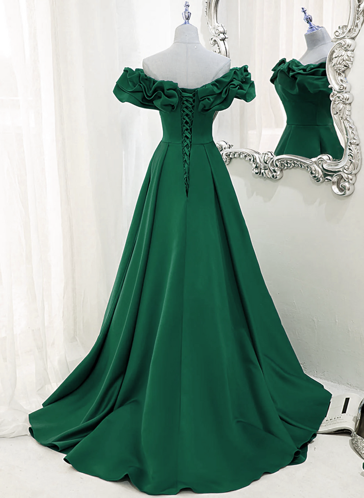 Off-Shoulder Dark Green Sleeveless A-Line Prom Dress main image 0