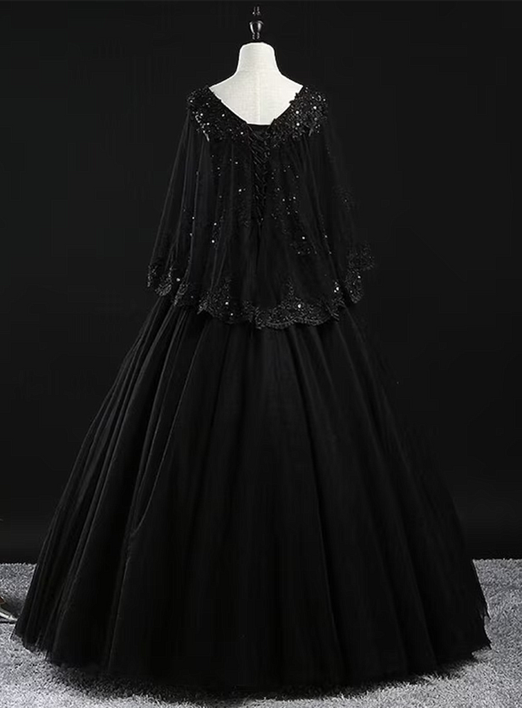 Gorgeous Black Tulle Sequin Beaded Long Birthday Party Dress Strapless Prom Dress SP1517