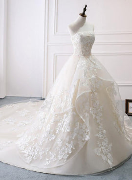Beautiful Ivory Ball Gown Long Wedding Party Dress,Ivory Wedding Dress