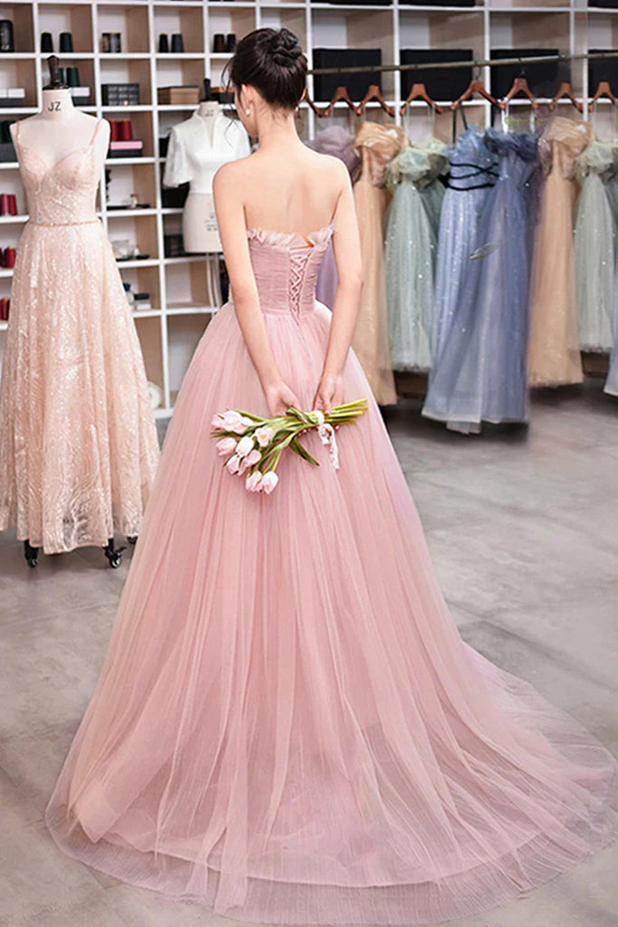 PINK TULLE LONG PROM DRESS, PINK TULLE LONG EVENING DRESS,F04765