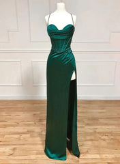 Green Sweetheart Long  Cross Back Prom Dress, Green Long Formal Dress