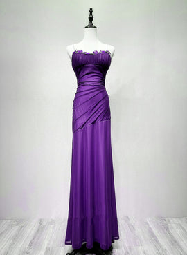 Purple Long Straps Scoop Vintage Evening Dress, Purple Formal Dress Prom Dress