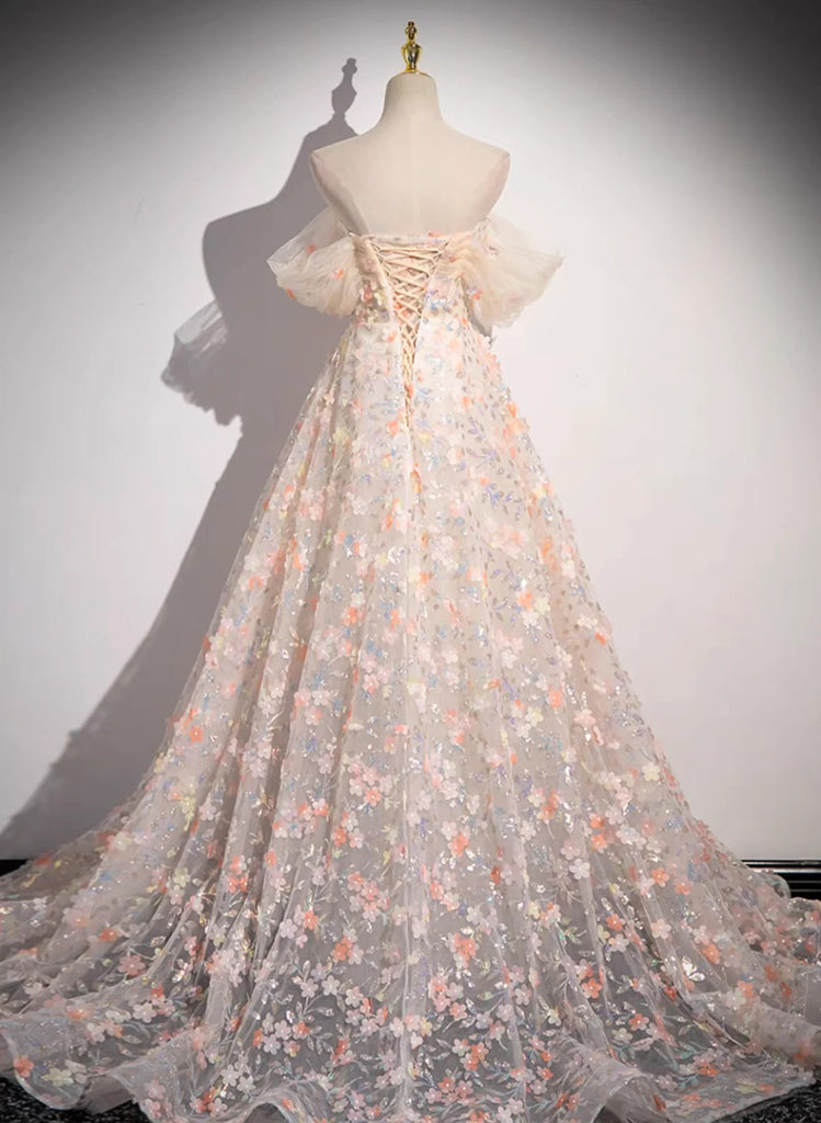 Long A-line Off the Shoulder Lace Appliques Prom Formal Evening Dresses main image 0