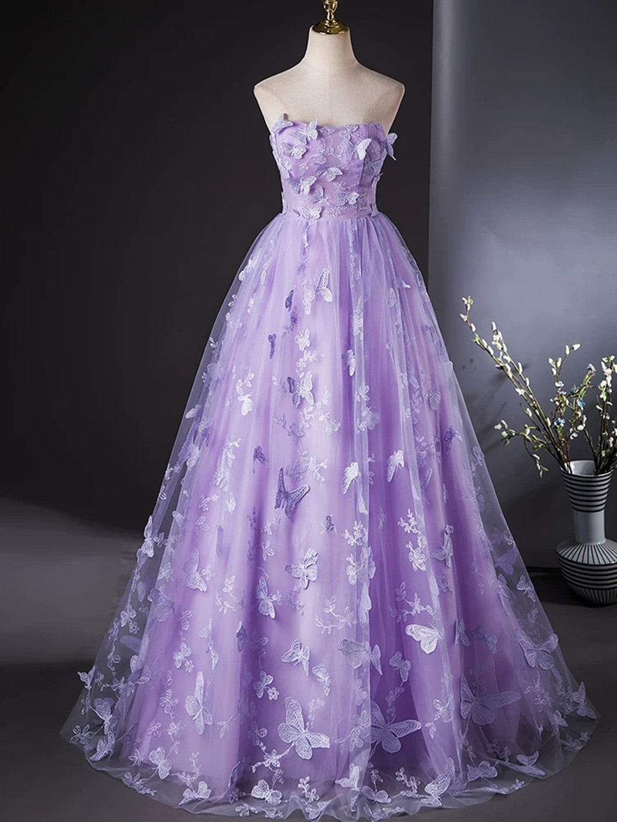 Purple Lace Strapless Floor Length Party Dress, Purple Lace Long Prom – Cutedressy Purple Lace Strapless Floor Length Party Dress, Purple Lace Long Prom – Cutedressy