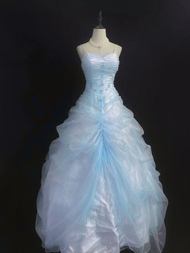 Cute Light Blue Straps Ball Gown Sweetheart Party Dress, Light Blue Formal Dress Prom Dress