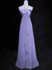 A-line Purple Chiffon and Satin Long Party Dress, A-line Purple Floor Length Prom Dress