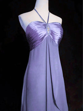 A-line Purple Chiffon and Satin Long Party Dress, A-line Purple Floor Length Prom Dress