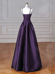 Purple A-line Satin Sweetheart Simple Floor Length Prom Dress, Purple Long Party Dress