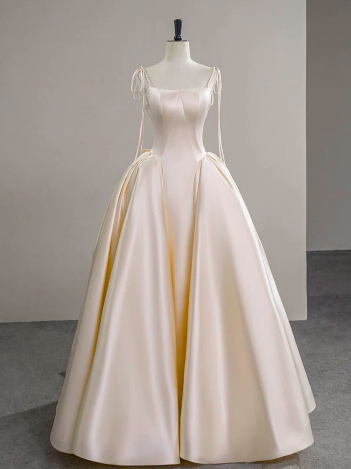 Light Champagne Satin Simple Straps Evening Dress Party Dress, Light Champagne Evening Dress