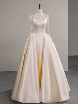 Light Champagne Satin Simple Straps Evening Dress Party Dress, Light Champagne Evening Dress