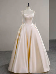 Light Champagne Satin Simple Straps Evening Dress Party Dress, Light Champagne Evening Dress