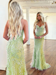 Green Tulle with Lace Applique Sweetheart Formal Dress, Green Mermaid Long Prom Dress