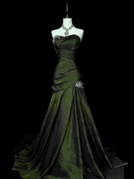 Green Taffeta Sweetheart Mermaid Long Evening Dress, Green Taffeta Formal Dress Prom Dress